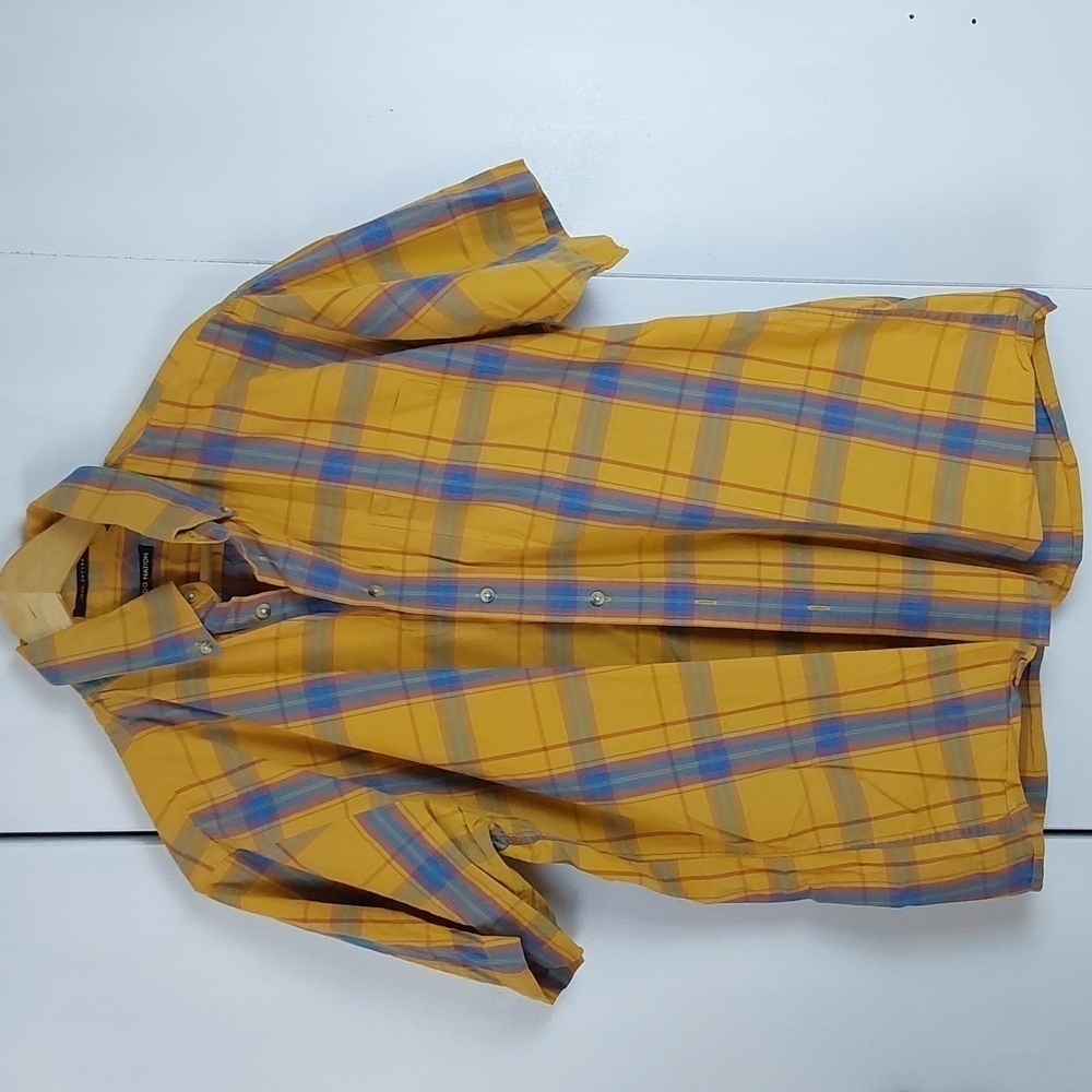 Indigo Nation Mens Yellow/ Blue Plaid Short sleeve Button Down  Sz.42 [XL]